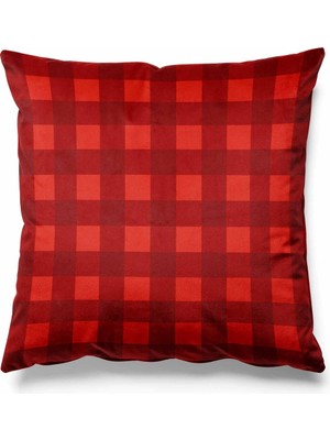 Kırmızı Dama Desenli Çift Tarafı Süet Kırlent Kılıfı, Şık ve Renkli Dekorasyon Parçası