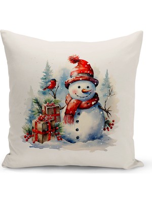 Yılbaşı Temalı Çift Taraflı Dijital Baskılı Kırlent Kılıfı, Ekru