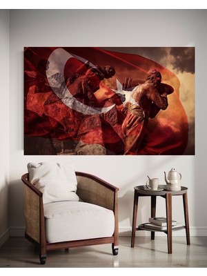 Türk Bayrağı ve Türk Kadını Kanvas Tablo Ev Dekarasyon Hediyelik Duvar Süsü