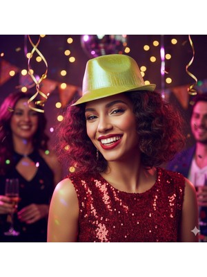 Dodomar 56 cm Baş Çevresi – Hologramlı Sarı Lazer Kesim Fötr Parti Şapkası