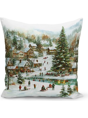 Yılbaşı Temalı Çift Taraflı Dijital Baskılı Kırlent Kılıfı