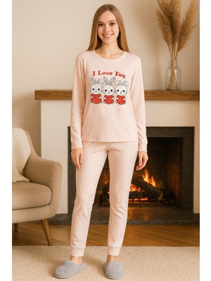 Remsa Kadın Tavşan Desen Suprem Pijama Takımı 0497 Pudra