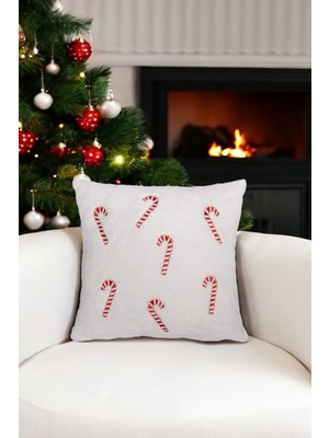 Yılbaşı Temalı Beyaz Welsoft Kırlent Kılıfı 45X45, Noel Konsepti, Şık ve Rahat Kullanım