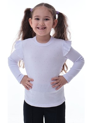 CQCQ Kız Çocuk Taş Detaylı Uzun Kollu Ribana Tişört–esnek Rahat Kumaş, Şık ve Günlük Kullanıma Uygun Üst