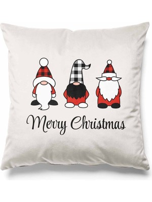 Ekru Zeminde Kırmızı Santa Desenli Çift Taraflı Süet Kırlent Kılıfı, Şık ve Özel Tasarım