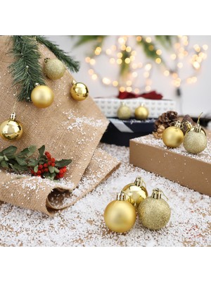 12'li Gold 4 cm Yılbaşı Topu, Noel ve Çam Ağacı Süsü, Parlak ve Şık Dekorasyon