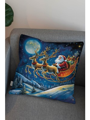 Yılbaşı Temalı Noel Baba 3D Görselli Dijital Baskılı Kırlent Kılıfı 43X43