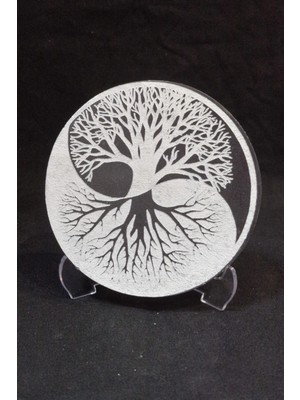 Pozitif Doğal Taş Ying Yang Hayat Ağacı Enerji Yükleyici Beyaz Selenit Plaka 58