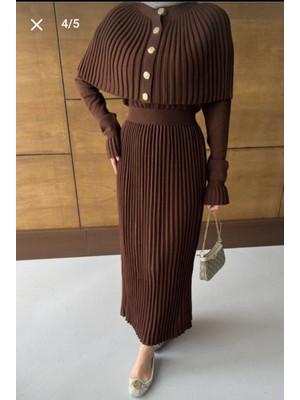 Anbly Collection Pilise Detaylı Pelerinli Uzun Kollu Triko Uzun Kadın Elbise