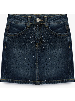 Koton Pamuklu Cepli Taş Detaylı Mini Denim Etek