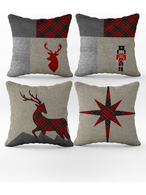 Yılbaşı Temalı Renkli 4'lü Kırlent Kılıfı Seti, Özel Tasarım, Noel ve Christmas Şıklığı