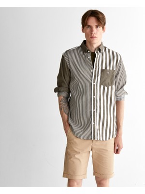 Gant Erkek Yeşil Regular Fit Düğmeli Yaka Çizgili Gömlek