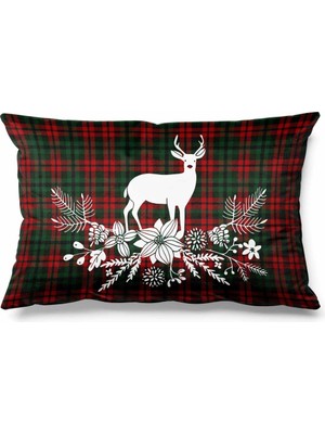 Geyik Desenli Süet Çift Taraflı Kırlent Kılıfı Yılbaşı Renkli