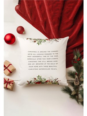 Yılbaşı Temalı Çift Taraflı Kırlent Kılıfı Bej, Gizli Fermarlı, Şık Dekorasyon