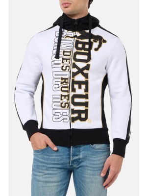 Boxeur Des Rues White Full Zip Hoodie With Logo White-Gold