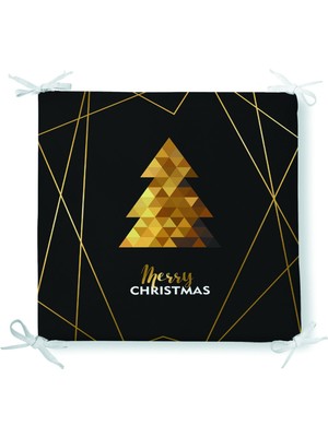 Siyah ve Altın Detaylı Noel Temalı Fermuarlı Sandalye Minderleri