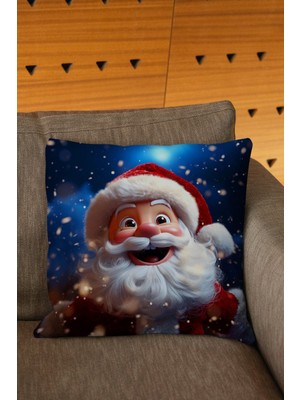 Yılbaşı Temalı Noel Baba Figürlü Renkli Dijital Baskılı Kırlent Kılıfı