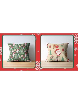 Yeşil Noel Baba Figürlü Dijital Baskılı 2'li Kırlent Kılıfı 43X43 cm