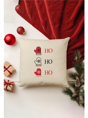 Yılbaşı Temalı Kırlent Kılıfı, Çift Taraflı Baskı, Gizli Fermuar, Bej Renk