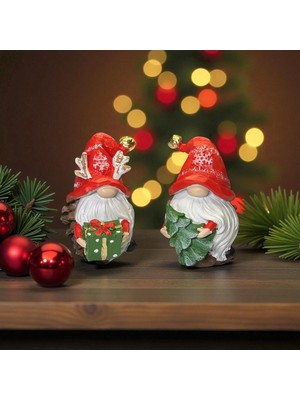 Renkli Noel Baba ve Cüceleri, Kozalak ve Çam Ağacı Dekoru, Hediyelik Biblo