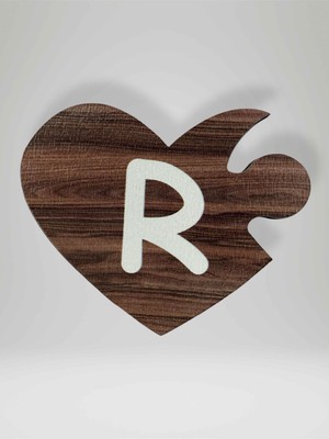 Mundy R Harfi (Sol Parça) – Ahşap Puzzle Kalp Harf Magnet – Buzdolabı Süsü – Ikili Uyumlu (KOD:1031)