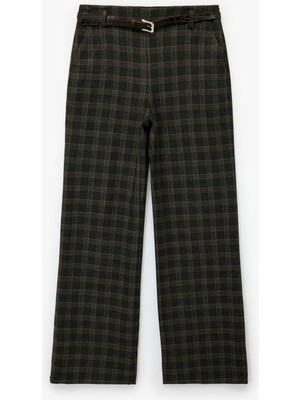 Koton x Melis Ağazat - Kemer Detaylı Cepli Ekose Palazzo Pantolon