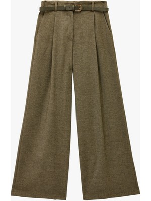 Koton Loose Fit Cepli Pileli Kemerli Palazzo Kumaş Pantolon