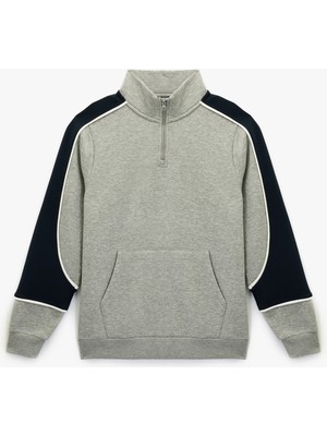 Koton Uzun Kollu Fermuar Detaylı Kanguru Cepli Dik Yaka Sweatshirt