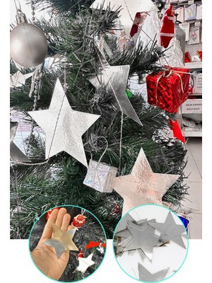 4m Gümüş Yıldız Uzun Çam Ağacı Süsü, Noel Dekorasyonu