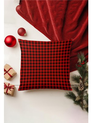 Yılbaşı Temalı Kırlent Kılıfı, Çift Taraflı Baskı, Gizli Fermuar, Kırmızı Renk