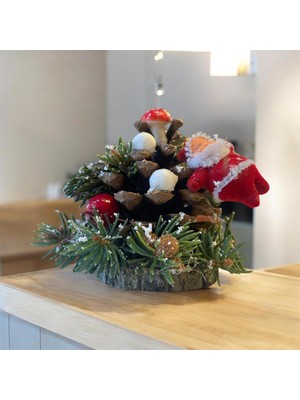 Çok Renkli Noel Baba Masa Süsü, Yılbaşı Kozalak Dekoru, 1 Adet