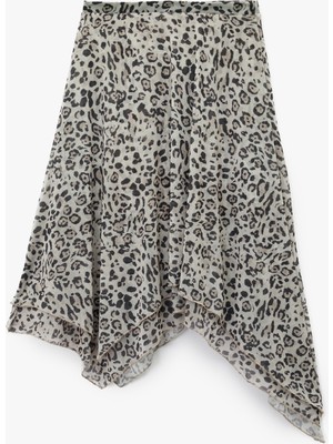 Koton Asimetrik Kesim Slim Fit Midi Leopar Etek