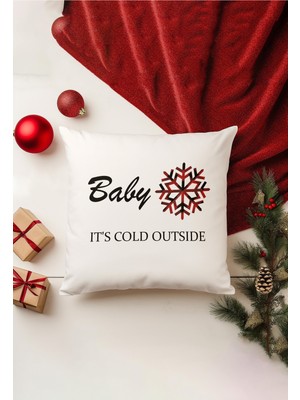 Yılbaşı Temalı Çift Taraflı Kırlent Kılıfı, Bej, Gizli Fermuar, Sıcak ve Şık Dekor