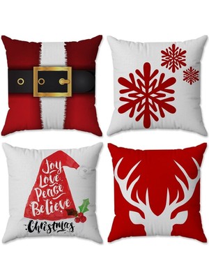 Kadife Doku Noel ve Yılbaşı Temalı 4'lü Kırlent Seti, Renkli ve Şık Dekorasyon.