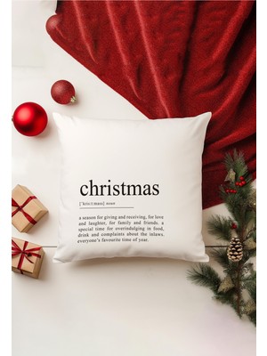 Yılbaşı Temalı Kırlent Kılıfı, Çift Taraflı Baskı, Gizli Fermuar, Bej Renk