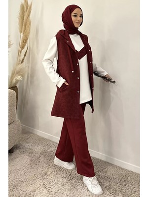 Julude Kapüşonlu Yelek Tunik Pantolon Tesettür Üç Lü Takım P-00019144