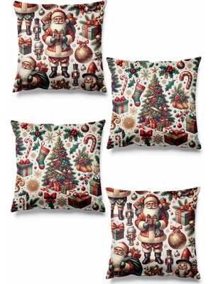 Yılbaşı Temalı Çift Taraflı Süet Kırlent Kılıfı Set (4'lü)