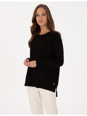 Pierre Cardin Kadın Siyah Comfort Fit Bisiklet Yaka Basic Kazak 50316393-VR046