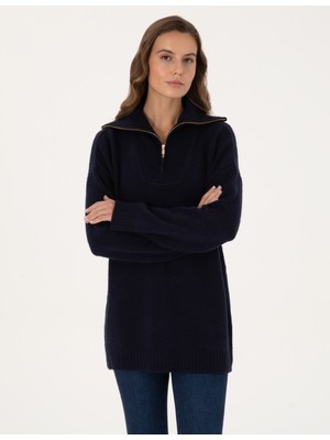 Pierre Cardin Kadın Lacivert Comfort Fit Fermuarlı Şal Yaka Kazak 50317121-VR033