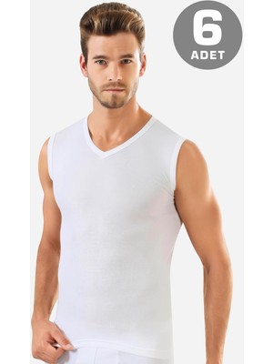 Arma Yıldız 6 Adet Beyaz Kolsuz Erkek Atlet V Yaka Sıfır Kol Tişört %100 Pamuklu