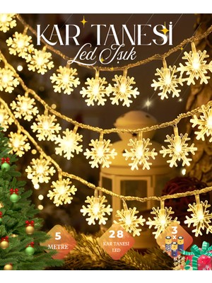 Yılbaşı Kar Tanesi LED Işık 5m 28 LED 3x Pil Ağaç Süsü Aydınlatma Sarkıt