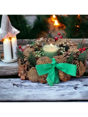 Yılbaşı Temalı Doğal Dekoratif Mumluk, Şoklanmış, Neşeli Parti ve Masa Süsü