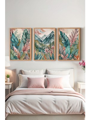 Wallspresso 3'lü Ahşap Çerçeveli Tablo - Üçlü Tablo Seti - Duvar Tablosu - 3'lü Tablo