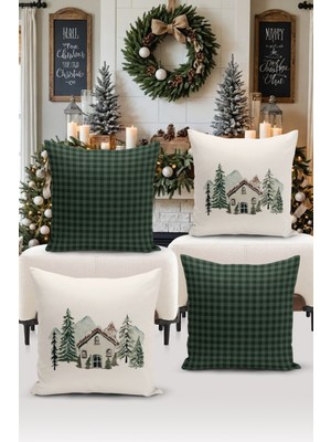 Yılbaşı Temalı Çift Taraflı Dijital Baskılı 4'lü Kırlent Kılıf Seti