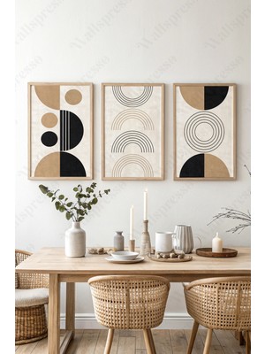 Wallspresso Modern Soyut Bohem 3'lü Tablo Seti - Ahşap Çerçeveli Tablo - Duvar Tablosu - Üçlü Tablo