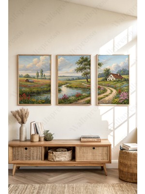 Wallspresso Doğa Temalı 3'lü Ahşap Çerçeveli Tablo Seti - Duvar Tablosu - Üçlü Tablo - Salon Yatak Odası Tablo