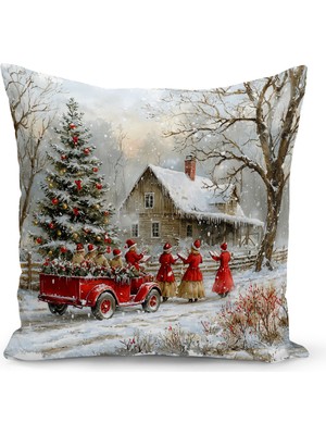 Yılbaşı Temalı Çift Taraflı Dijital Baskılı Kırlent Kılıfı, Renkli ve Şık Tasarım