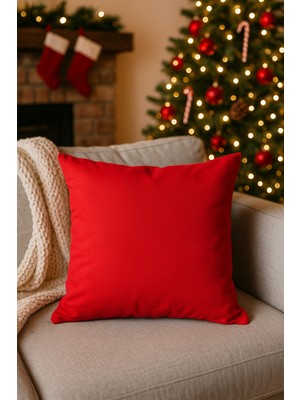 Uğur Home Yılbaşı Temalı Düz Kırmızı Dekoratif Kırlent Kılıfı 43X43 cm - Sadece Kılıf - Düz Renk