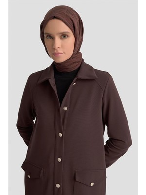 Armine Cep Detaylı Örme Ceket 25KT1439 Acı Kahve