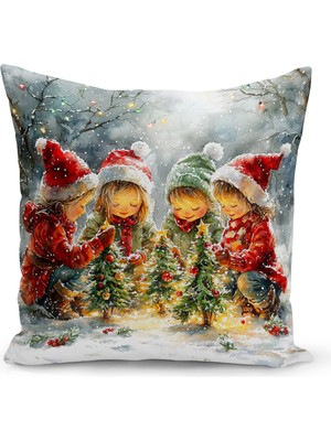 Yılbaşı Temalı Çift Taraflı Dijital Baskılı Kırlent Kılıfı, Çok Renkli